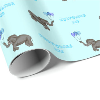 Papier Cadeau Elephant de fête (bleu)