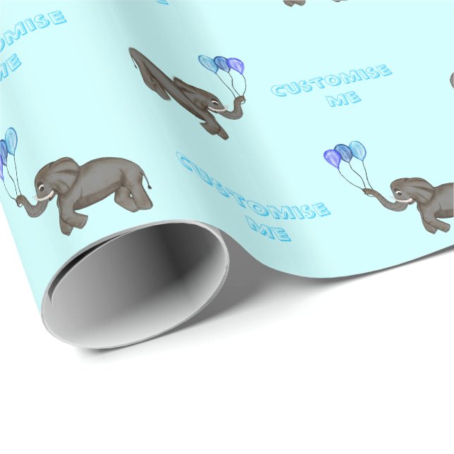 Papier Cadeau Elephant de fête (bleu) (Coin rond)