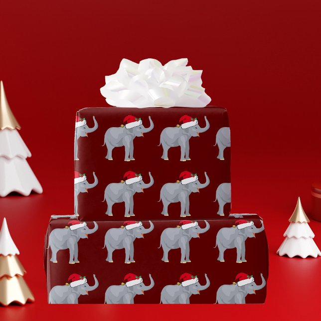 Papier Cadeau Eléphant de Noël rouge (Créateur téléchargé)