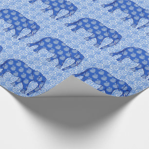 Papier Cadeau Éléphant de Paisley - bleu et blanc de cobalt