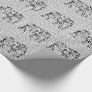 Papier Cadeau Éléphant de remous de fractale - gris, noir et