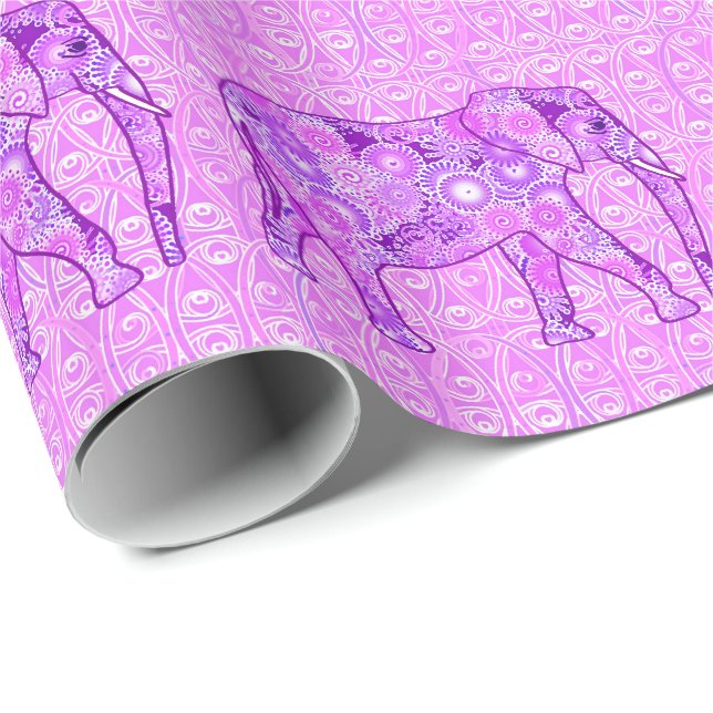 Papier Cadeau Éléphant de remous de fractale - pourpre et (Coin rond)