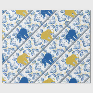 Papier Cadeau Éléphant en or bleu motif floral safari jungle