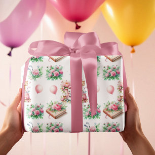 Papier Cadeau Éléphant et girafe bébé fille rose et golf pour bé