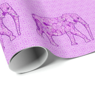 Papier Cadeau Eléphant fleur - améthyste violet