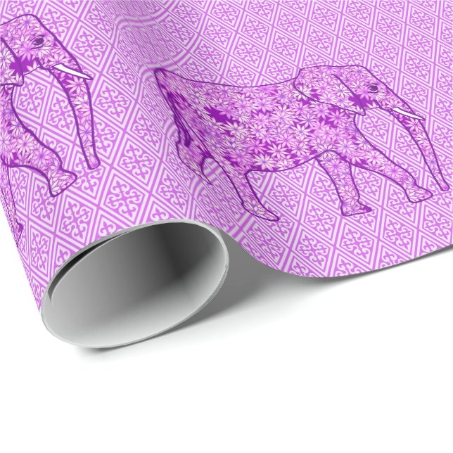 Papier Cadeau Eléphant fleur - améthyste violet (Coin rond)