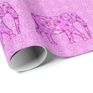 Papier Cadeau Éléphant fleur - orchidée et magenta