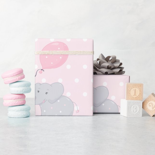 Papier Cadeau Eléphant mignon fille Baby shower rose (Baby Shower)