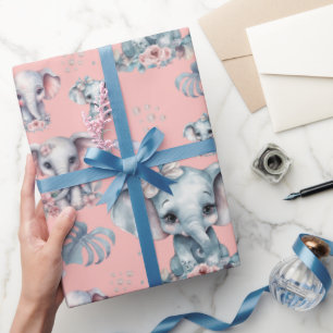 Papier Cadeau Eléphant mignon Imprimer sur Arrière - plan rose