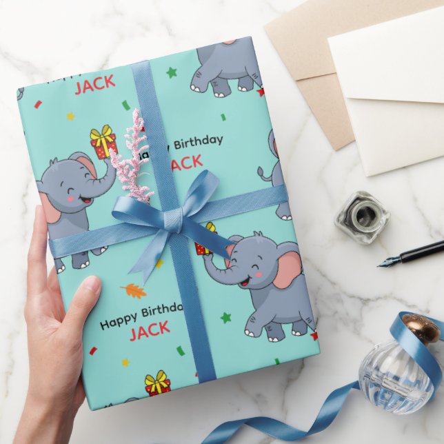 Papier Cadeau Éléphant Mignon Portant un Cadeau (Cadeaux)