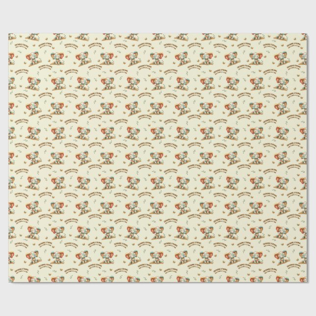 Papier Cadeau Éléphant Patchwork “Grandir en force (Plat)