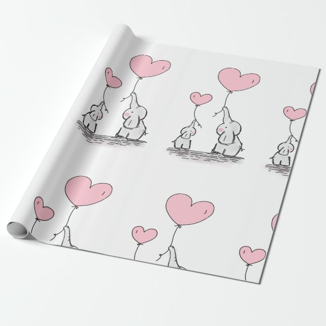 Papier Cadeau Eléphant rose mère et enfant Baby shower Wrappi (Déroulé)