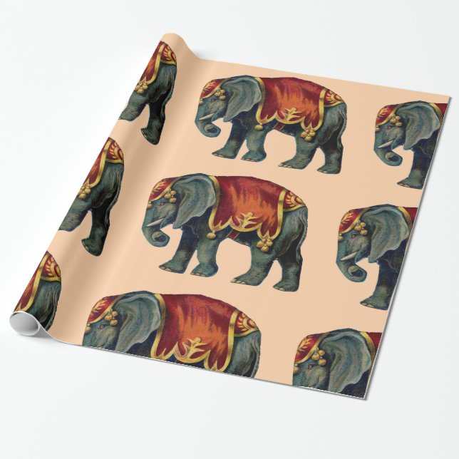 Papier Cadeau Éléphant vintage de cirque (Déroulé)