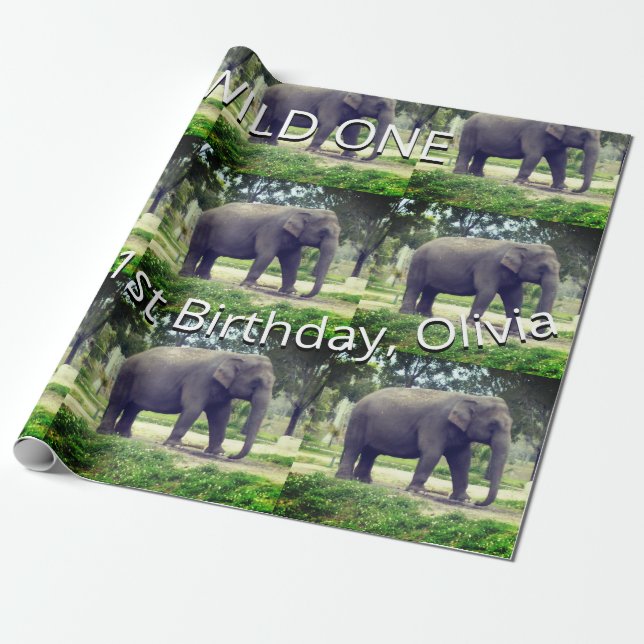 Papier Cadeau Elephant Wild One Birthday Pattern Art (Déroulé)