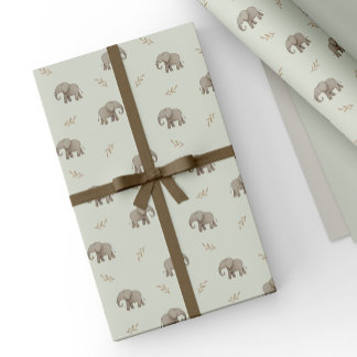 Papier Cadeau Éléphants à l'aquarelle verte poussiéreuse Motif s