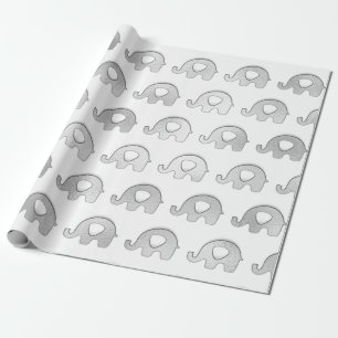 Papier Cadeau Eléphants Argent Baby shower Garçon Fille Gris Bla