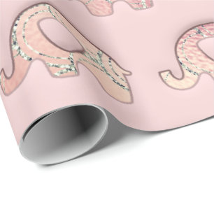Papier Cadeau Eléphants Baby shower fille rose Rose de pêche