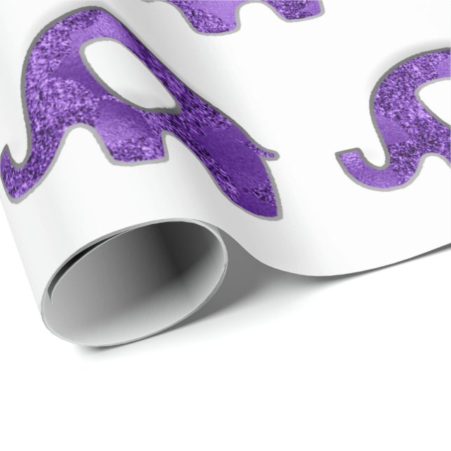 Papier Cadeau Eléphants blancs Bébé Garçon Plum violet VIP (Coin rond)