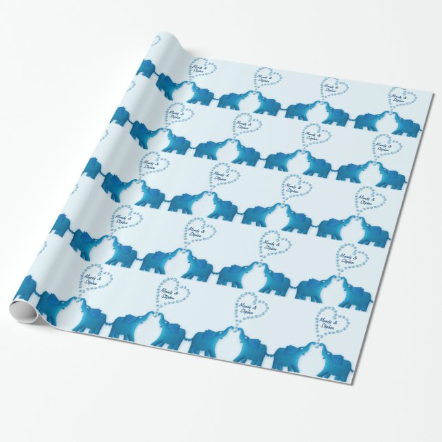 Papier Cadeau éléphants bleus (Déroulé)