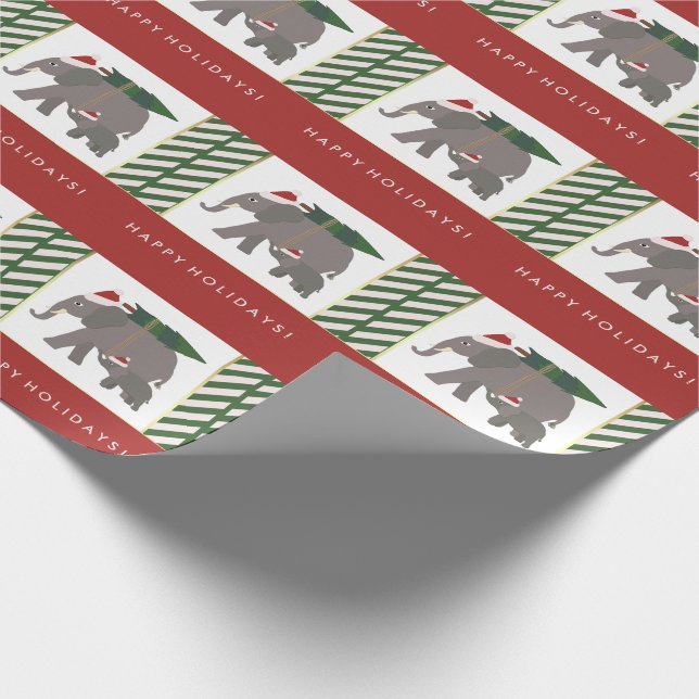Papier Cadeau Éléphants de Noël avec les casquettes, l'arbre, et (Coin)