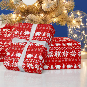 Papier Cadeau Eléphants de Noël Motif de Noël Rouge