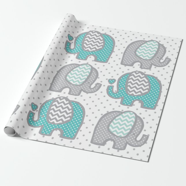 Papier Cadeau Éléphants de point de polka (Déroulé)