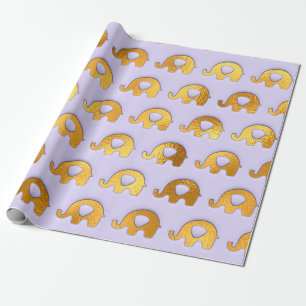 Papier Cadeau Eléphants d'or Baby shower Lavande violet