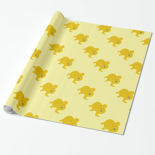 Papier Cadeau éléphants jaunes pour toutes les occasions (Déroulé)