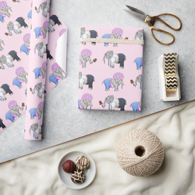 Papier Cadeau Éléphants Romantiques pour la Saint-Valentin (Artisanat)