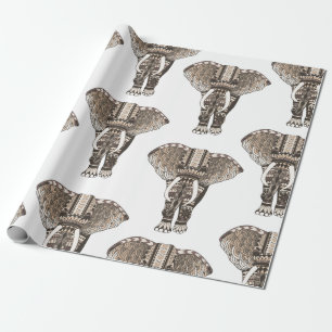Papier Cadeau Elephants tribaux tendance Taupe