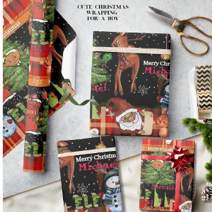 Papier Cadeau Elf Boy Personnalisé Noël   Carreaux