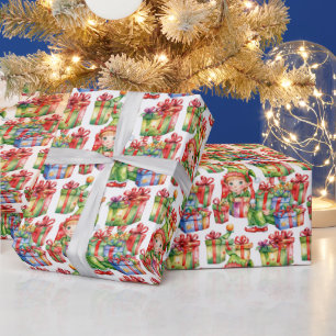 Papier Cadeau Elfe de Noël en carrelage de fête