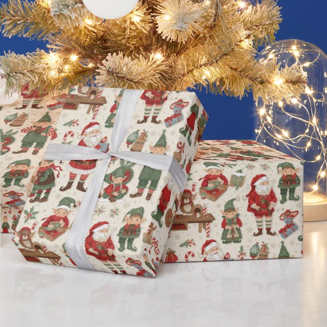 Papier Cadeau Elfe de Noël festive en carrelage  (Vacances)