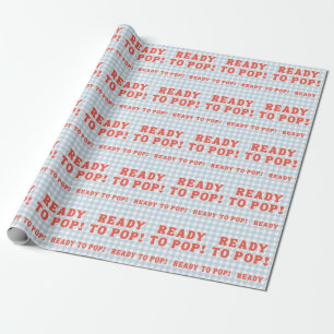 Papier Cadeau Elle est prête à éclater Baby Shower Bleu Gingham 