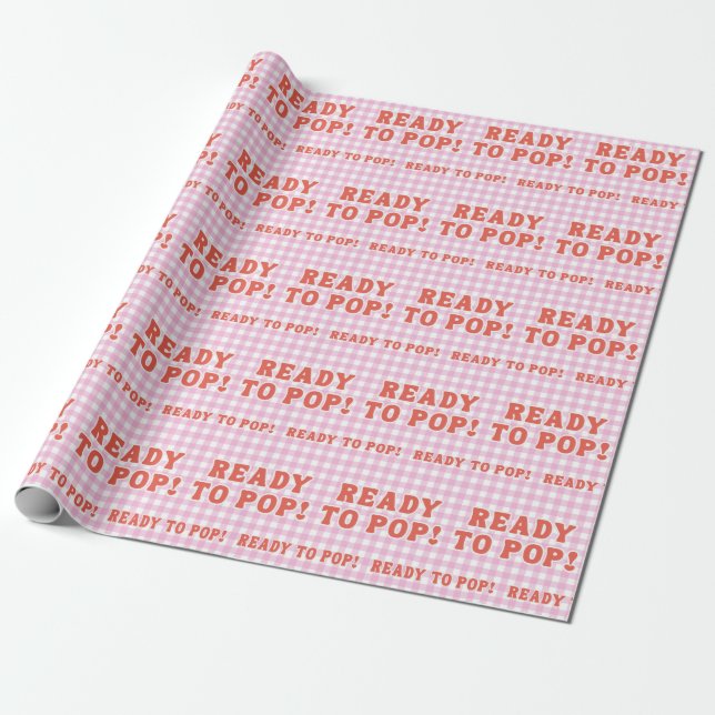 Papier Cadeau Elle est prête à éclater Baby Shower Rose Gingham  (Déroulé)