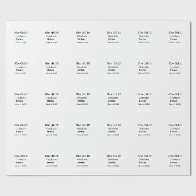 Papier Cadeau Elle l'a fait diplômée ajouter nom classe de texte (Plat)