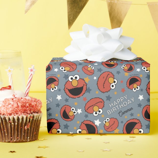 Papier Cadeau Elmo | Elmo maîtrise le motif en étoile (Fête d'anniversaire)