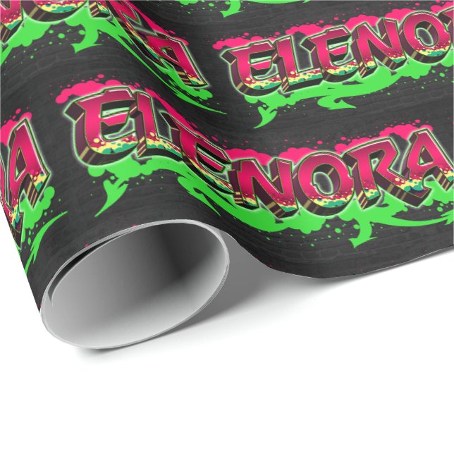 Papier Cadeau Elorène prénom Graffiti red green (Coin rond)