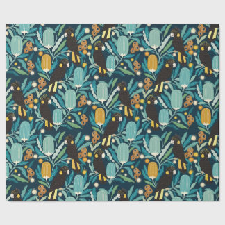 Papier Cadeau Emballage botanique australien Banksia & Cacatoès