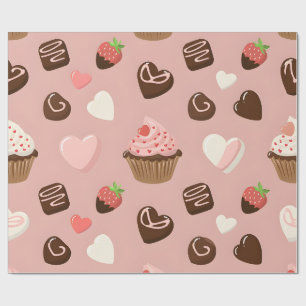Papier Cadeau Emballage Cupcake Chocolat Saint-Valentin