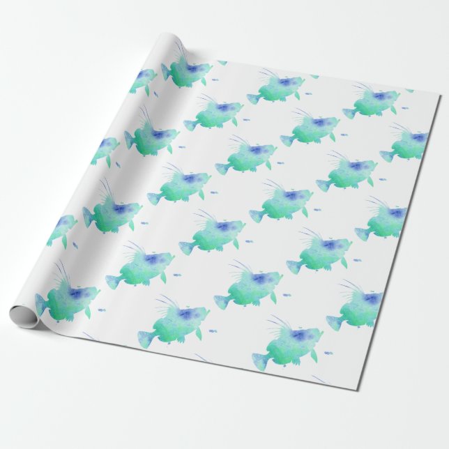 Papier Cadeau emballage d'aqua de poissons d'océan (Déroulé)
