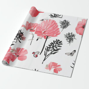 Papier Cadeau Emballage d'aquarelle de collage floral