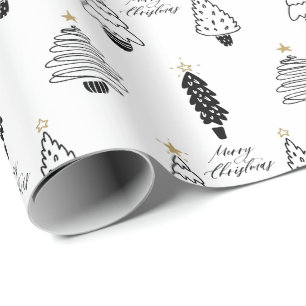 Papier Cadeau Emballage d'arbre de Noël moderne noir et blanc