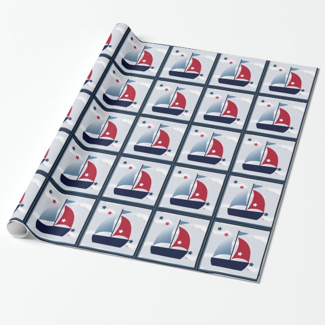 Papier Cadeau Emballage de conception de voilier Naute (Déroulé)