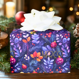 Papier Cadeau Emballage de Noël botanique pourpre personnalisé