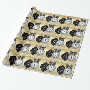 Papier Cadeau Emballage de Noël élégant argent noir et or