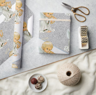Papier Cadeau Emballage de Noël Gris Ange Bébé