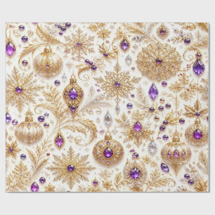 Papier Cadeau Emballage de Noël Ornement Violet Or Élégant Pa