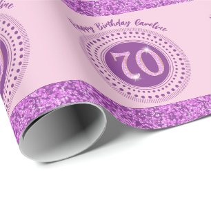 Papier Cadeau Emballage élégant 70e anniversaire paillettes rose