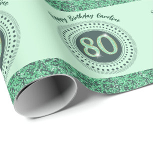 Papier Cadeau Emballage élégant 80e anniversaire paillettes vert